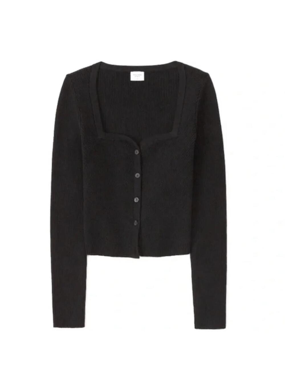 Abercrombie & Fitch Black Button Through Sweetheart Sweater Top Size S